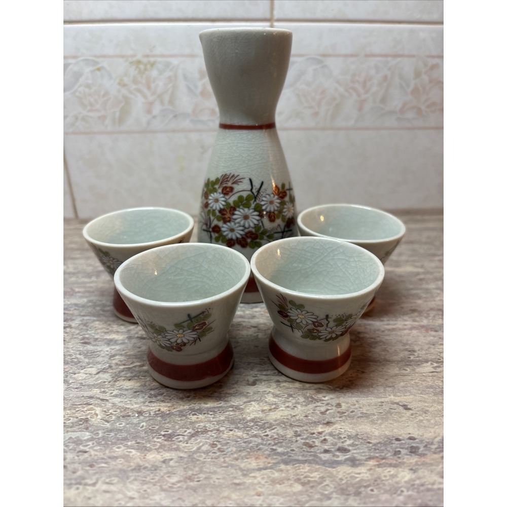 Saket Set 5 Piece Hand Painted Signed Japan Floral